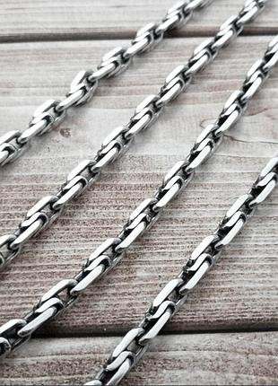 Срібний масивний якірний ланцюг 60 см родований, чоловічий якір гранований