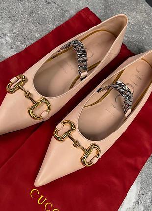 Gucci nappa lumiere deva horsebit ballet flats silver chain жіночі балетки туфлі оригінал 38.5 eur