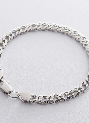 Серебряный браслет 21 см родированный ромб с алмазной гранью