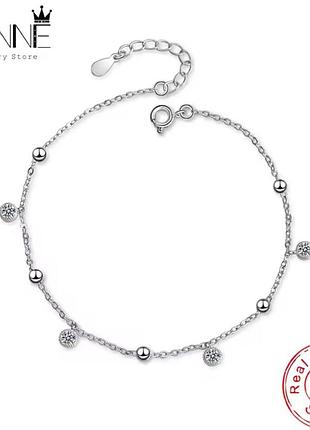 Cеребряный браслет на ногу анклет sexy 🖤🖤🖤 с шариками и белыми камнями браслет на ногу серебро 925 проба