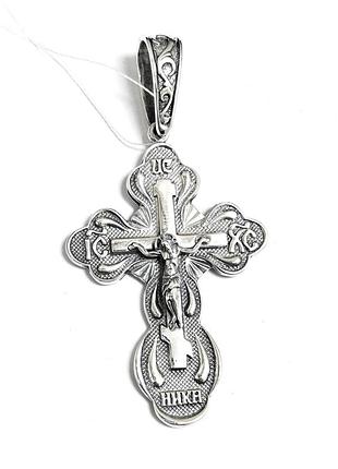 Масивний срібний хрест чоловічий із розп'яттям і великим вушком, 925 проби