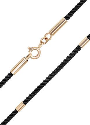 Черный шелковый шнур 40 см с золотыми вставками 585 пробы