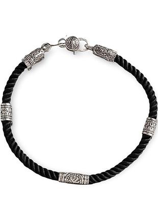 Мужской браслет шнур 21 с серебряными вставками, православный оберег, спаси сохрани, 925