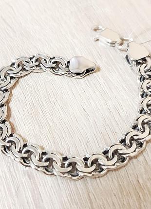Мужской крупный серебряный браслет бисмарк 19 см