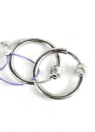 Срібні сережки кільця круглі з кульками. родоване срібло 925