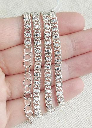 Срібний жіночий ланцюг, кольє арабський бісмарк з цирконієм 40-45 см, 925 проба