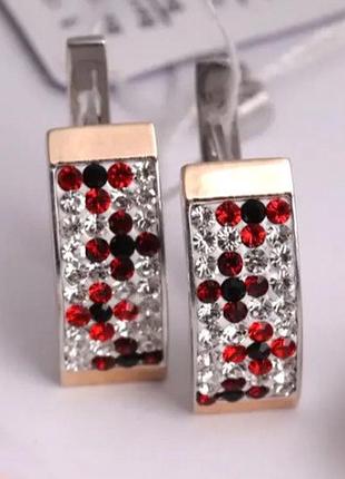 Серебряные серьги вышиванка с цветными кристаллами, родированные