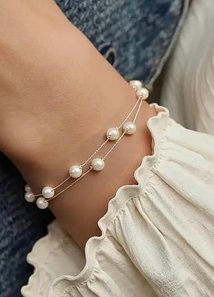 Нежный браслет с жемчужинами на нитке, браслетик с жемчужинами, браслет с жемчужинами, украшение, подарок, браслет жемчуга, браслет из жемчужин, бижутерия