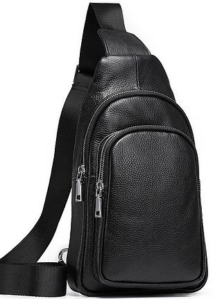 Слінг шкіряний чоловічий на плече чорний  tiding bag th-73583