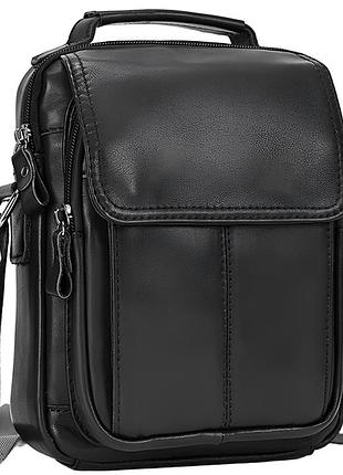 Сумка-барсетка мужская через плечо кожаная гладкая черная tiding bag td-69291