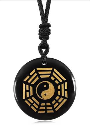 Китайский фэншуй восемь диаграмм камень кулон обсидиан счастливая таблица гадания черный талисман ожерелье