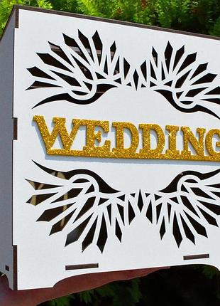 Коробка для денег на свадьбу + слово wedding, свадебная деревянная копилка веддинг, сундук для сбора конвертов