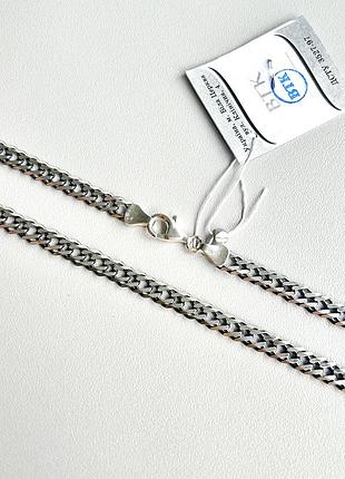 Срібний чоловічий ланцюг ромб з чорнуванням і алмазною огранкою