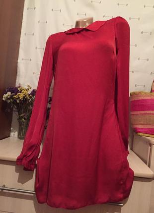 Атласне червоне плаття з рукавом2 фото
