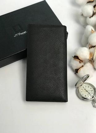 Мужской черный кошелек портмоне купюрник из натуральной кожи французского бренда dupont.