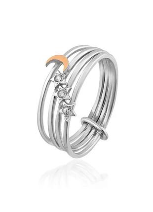 Срібна жіноча каблучка 19 зірки та місяць, багатошарове