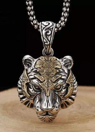 Мужские модные цепочки серые бижутерия с кулоном тигр из нержавеющей стали