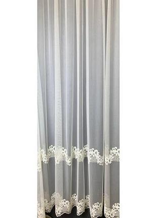 Тюль турецкая с вышивкой внизу кремового цвета нежный фатиновый воздушный для зала и спальни