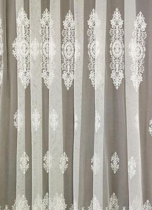 Тюль клера на французкой вуале с кордовой вышивкой белая для зала