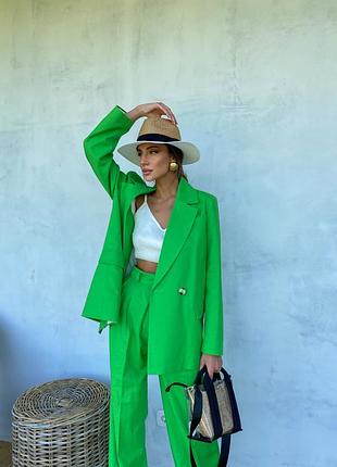 Яркий льняной костюм пиджак жакет и брюки штаны палаццо лен