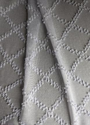 Тюль с рисунком ромб на льняной основе белого цвета турецкая тюль лен рисунок по всей длине