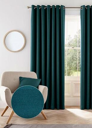 Шторна тканина рогожка блекаут темно-бірюзового кольору  турецька тканина яка не пропускає світло