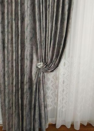 Шторна тканина бархат мармур 916-13 світло-сірий зі структурним вираженим малюнком для штор в зал спальню вітальню