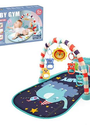 Коврик для детей с музыкальным пианино, игрушками, голубым принтом слона и измерительной шкалой роста