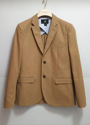H&m - блейзер котоновий - m (50) - коричневий ‐ піджак шведського бренду чоловічий - п50
