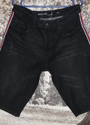 "indicode jeans" джинсовые серо-чёрные шорты с лампасыми w36-38 р-xl пояс-94см.