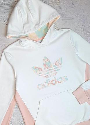 2+1=4 брендовое белое женское худи с капюшоном свитшот adidas, размер 44 - 46