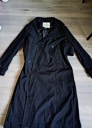 Пальто котонове плащ чорний жіночий тренч оверсайз міді трендовий стильний модний