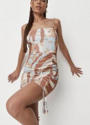 Блакитно-бежева сукня на бретелях