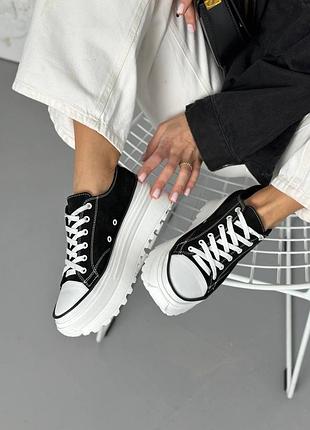 Кеды женские замшевые черные с белой кожаной вставкой