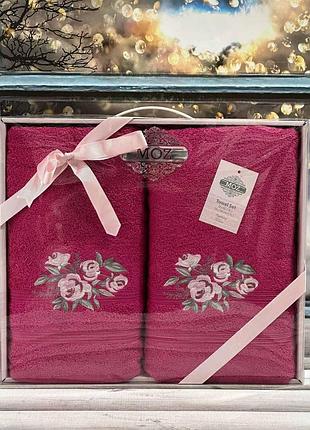 Набір махрових рушників банне та лицьове moz home туреччина бордовий