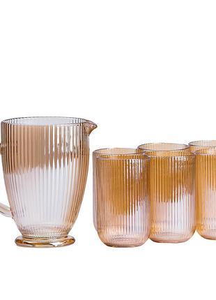 Набор стеклянный кувшин и 6 стаканов янтарный hp541