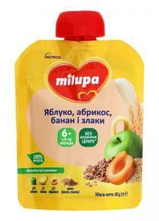 Milupa пюре пауч яблоко, абрикос, банан, просо, жито 80г от (2022.06.02, 12.2-18-3/4851, 02.06.2022) 4976 milupa