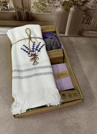 Подарочный набор кухонные полотенца лавандовое мыло и мешочек с натуральной лавандой sofia soft