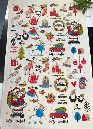 Набір новорічних махрових велюрових кухонних рушників 40 на 60 см туреччина 12 штук в упаковці