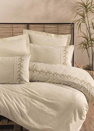 Постельное белье люкс из льна натуральное 200 на 220 см евро размер cotton box darian