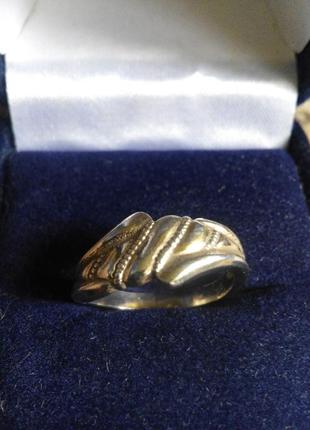 Кольцо 925 пробы серебро в позолоте узорчатое6 фото