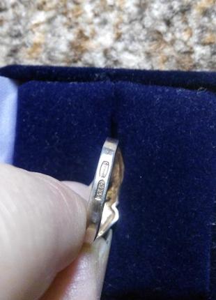 Кольцо 925 пробы серебро в позолоте узорчатое9 фото