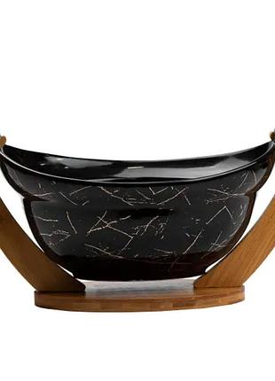 Фруктовница керамическая 32 x 18,5 x 18 см с бамбуковой подставкой hp1237