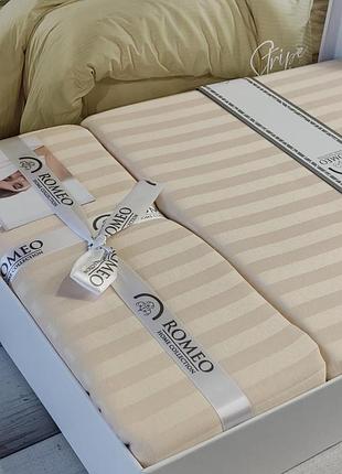 Постельное белье сатин страйп евро размер romeo home бежевое