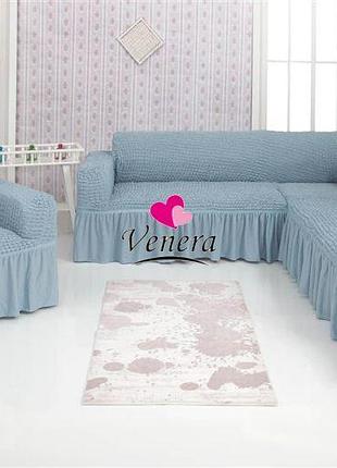 Чохол натяжний на кутовий диван і крісло donna сіро-блакитний і ще 15 кольорів