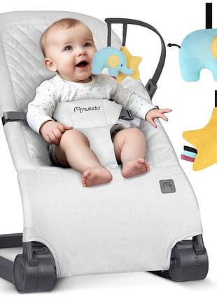 Детское кресло качели шезлонг с игрушками nukido 705201 светло серый польша
