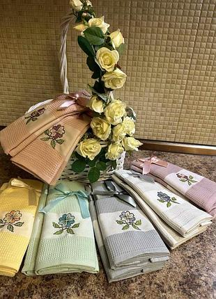 Кухонні вафельні рушники з вишивкою і бантиком 40 на 60 см 12 штук ikizler туреччина