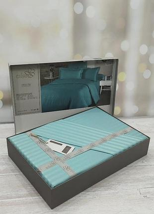 Набор постельного белья сатин страйп евро размер 200 на 220 см milana de luxe бирюзовый