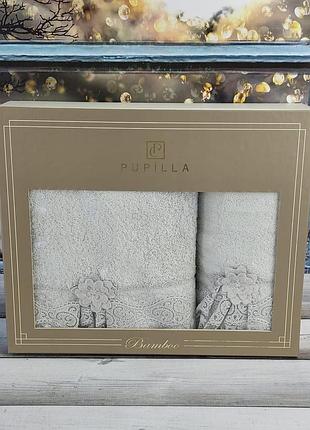 Набор люксовых бамбуковых полотенец в коробке  pupilla серый