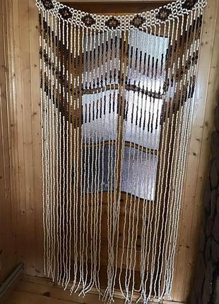 Деревянные межкомнатные шторы из натуральных бусин 190×100 см, светлые